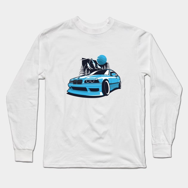 Blue E36 Compact Drift Mountains Long Sleeve T-Shirt by KaroCars